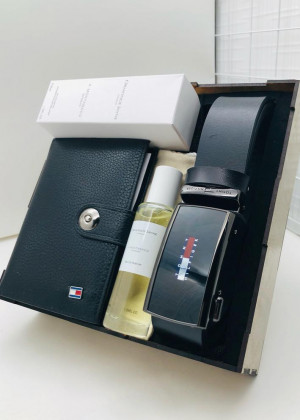 Подарочный набор для мужчины ремень, кошелек, духи + коробка 21134419