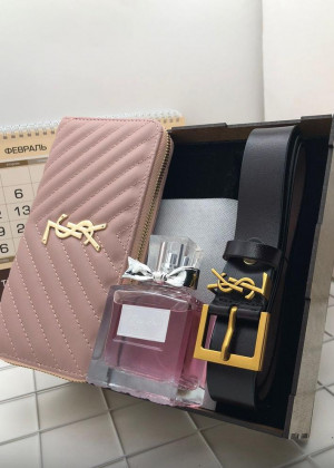Подарочный набор для женщин ремень, духи, кошелек + коробка #21177541