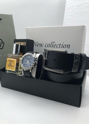Подарочный набор для мужчины ремень, часы, духи + коробка #21214658