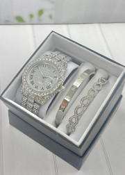 Подарочный набор для женщин часы, 2 браслета + коробка