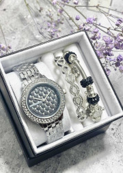 Подарочный набор для женщин часы, 2 браслета + коробка