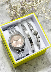 Подарочный набор для женщин часы, 2 браслета + коробка