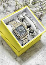 Подарочный набор для женщин часы, 2 браслета + коробка