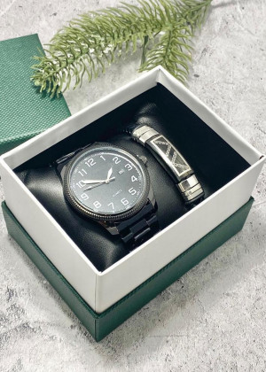 Подарочный набор для мужчины часы и браслет + коробка #23304803