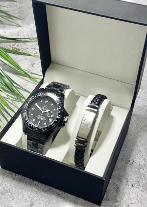 Подарочный набор для мужчины часы и браслет + коробка #23304805