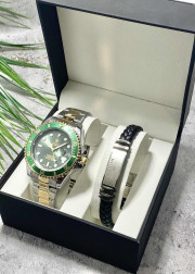 Подарочный набор для мужчины часы и браслет + коробка
