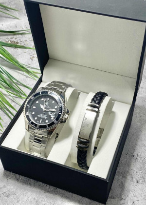 Подарочный набор для мужчины часы и браслет + коробка #23304807
